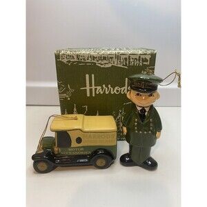 Boxed Harrods Store Green Doorman Delivery Car Figurine Christmas Ornament